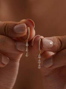 女士垂坠耳环，学院风圣诞礼物，精致金色耳环，14K金水滴耳环，低过敏长款金色耳环，小巧正式舞会耳环，防水时尚女士首饰 - 金色 - 查看 8