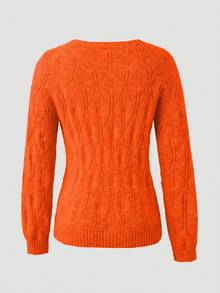 Áo khoác cardigan dài tay cổ tròn, màu xám trơn, cài cúc ngọc trai, kiểu dáng thanh lịch, phù hợp cho công sở, tiệc tùng và các dịp xã giao mùa thu | Thoải mái khi mặc - Màu Cam cháy - Xem 2