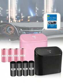 Press-Type Car Trash Can - 4 Rolls Of Garbage Bags, 1 Pack Of Cleaning Mud,Leak-Proof Portable Hanging Trash Can, Suitable For Organizing Various Types Vehicles