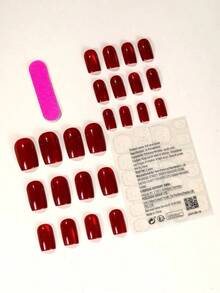 24pcs Y2K Aesthetic Blood-Red Crystal Cat Eye Square Shaped Press On False Nails, Acrylic Full Cover Nails For Women, Suitable For Party & Daily Wear Nail Supplies - 酒紅色 - 查看 3