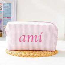 Embroidered Name Cosmetic Bag, Customized Makeup Bag, Sanitary Pad Storage Bag, Travel Makeup Bag, Personalized Storage Bag, Multi-Functional, Decorative, Letter, Solid Color, Exquisite, Fashionable, Retro, Modern, Vibrant Color, Casual, Basic Style, Casual, Birthday Gift/Christmas Gift/Valentine's Day Gift/Mother's Day Gift - Multicolor - View 8