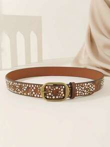 1pc Women's Street Punk Style Rivet Embellished Asymmetrical Metal PU Belt, Suitable For Party, Travel, Fashion Summer, School Fall, Autumn, Halloween