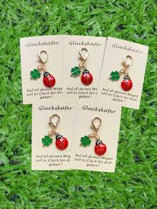 8pcs Lucky Ladybug & Four-Leaf Clover Keychain Decoration Set - Comes With Card - Brings Good Luck To Family And Friends - Perfect Gift For Birthday, Party, Graduation, Christmas, Thanksgiving, New Year