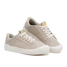 Tênis feminino casual de amarrar tecido e couro palmilha gel conforto Via Madamah Tênis street colorido