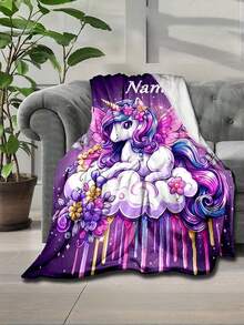 1pc Personalized Unicorn Flannel Blanket - Soft, Warm & Cozy With Custom Name Option - Ideal Christmas Or Halloween Gift - Machine Washable Polyester Knitted Fabric - Contemporary Style, Multi-Purpose For Couch, Bed, Travel, Camping, Office - Multicolor - View 10