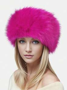 1 件女士纯白色毛绒头带、耳暖发带、空顶冬季蓬松帽子冬季服装