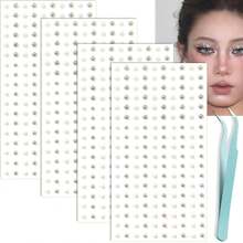 Pearl And Silver Mixed Face Gems Fake Piercings, Fake Lip Ring Fake Nose Ring Fake Eyebrow Piercing Fake Lip Piercing Self-Adhesive Face Sticker Fake Piercing Balls Cool Punk Y2K Makeup,23580477 - Bạc - Xem 1