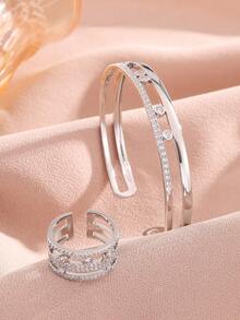 rakol 2pcs Shiny Minimalist Gold-Color Circular Bangle & Ring Set, Suitable For Daily Wear, Women Gifts - Style 3 - View 5