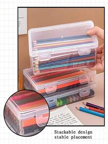 1pc/3pcs/5pcs Large-Capacity Transparent Pencil Case | Plastic Pencil And Crayon Organizer Box With Paint Finish | Stationery Storage For Colored Pencils, Markers, Watercolor Pens