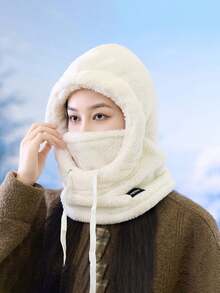 1pc Winter Warm Fleece Face Mask - Elastic Drawstring Design, Lightweight & Warm, Suitable For Cycling, Skiing And Other Outdoor Sports, Solid Color Hooded Windproof Ear Protection, Multiple Colors Available, Essential Autumn/Winter Gear, Christmas, Valentine's Day, New Year Gift - Multicolor - View 3