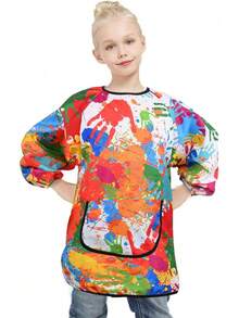Delantales para Niños, Mandiles para Niños, Delantal de Pintura Impermeable Con Bolsillos Mangas Largas Antimanchas Con Correas Ajustables, para Niños de 3 a 16 Años Para Pintar y Cocinar - Grande - Ver 6