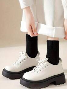 女士保暖袜，美利奴羊毛加厚保暖袜，冬季船袜，尺码 35-43，舒适徒步船袜，保暖内衬船袜，舒适家居袜，纯色，睡眠袜，地板袜，黑白纯色 - 彩色 - 查看 7