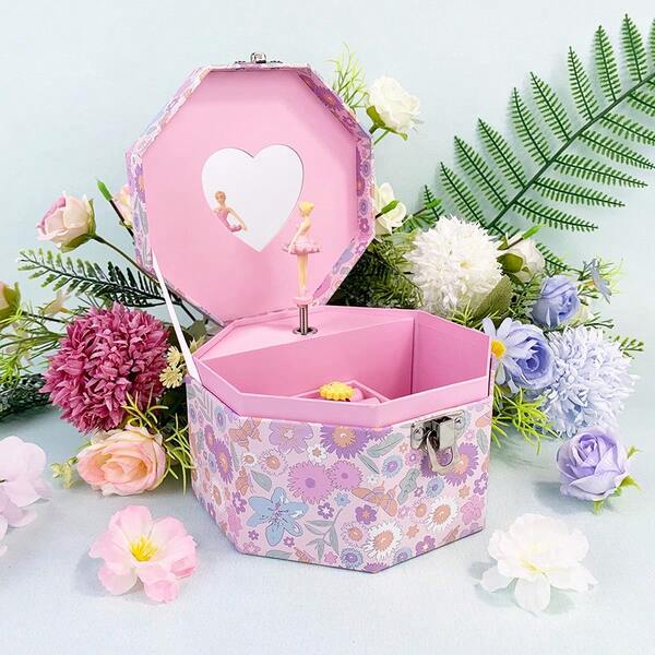 1 صندوق مجوهرات بشكل ثماني الأضلاع بنمط دوار البنفسجي، يتضمن زينة راقصة أميرة ومرآة، صندوق ورقي مربع مع أقسام، منظم مجوهرات، مناسب للاستخدام اليومي، الزفاف، الحفلات، عيد الميلاد، الهدايا