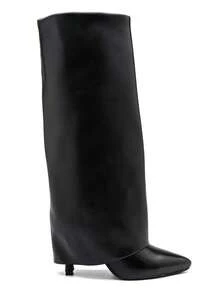 Des bottes hautes à effet plissé, dotées d’un petit talon et d’un bout pointu pour un look élégant et moderne. - 黑色 - 查看 3