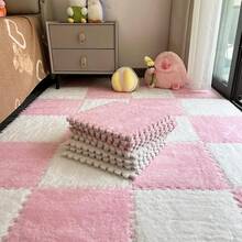 12 alfombrillas cuadradas para moqueta, azulejos entrelazados de felpa, azulejos de espuma EVA antideslizante, construye una zona segura para recámara y sala de juegos (blanco y negro) - Rosa + blanco - Ver 13