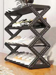 1 4-Tier Bookshelf Or Shoe Rack For Entryways, Hallways, Bedrooms And Dormitories, Black/White, Can Be Used As A Bookshelf, Shoe Rack, Easy To Assemble, Sturdy And Durable, Foldable Shoe Rack, Thickened Plastic Material Saves Space, Adjustable 4-Tier Folding Shoe Rack, Suitable For Entryway Wall Cabinets And Hallways, Small Shoe Rack