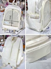 女士小背包可爱透明包大学生迷你背包 DIY 带徽章展示板 Ita 背包学院风新款尼龙返校礼物/动漫/音乐会粉丝背包女孩 - 白色 - 查看 8