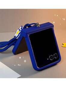 可爱克莱因蓝色便携式花朵花绳纯色手机壳适用于三星 Galaxy ZFlip7 6 Flip5 Flip6 Z Flip4 3 铰链保护套 - 藍色 - 查看 6