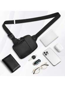 Nuevo Sling Bolsa Pecho Riñonera Bolsa Doble Bolsillo Resistente al Agua para Hombres Mujeres Deportes al Aire Correr Viajes, Negro - 1 - Ver 5