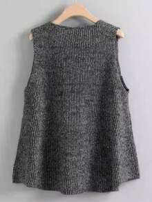 大码纯色 V 领休闲百搭毛衣背心 - 灰色 - 查看 2