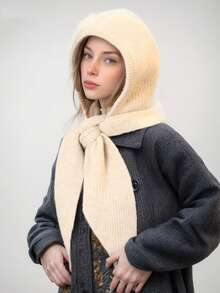 1 件女士纯色拉法帽，厚实保暖护耳冬帽，休闲优雅复古街头时尚百搭无檐便帽围巾套装，适合户外、滑雪、骑行、旅行、派对、日常使用