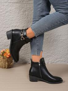 女士时尚舒适尖头/粗跟/拉链踝靴，新款秋冬中跟靴