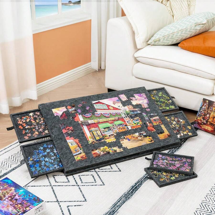 6-In-1 Multifunctional Puzzle Table-Not Easy To Fall Off | 6 Drawers, Portable Design, Felt-Backed Puzzle Board - All-In-One Educational Play Center