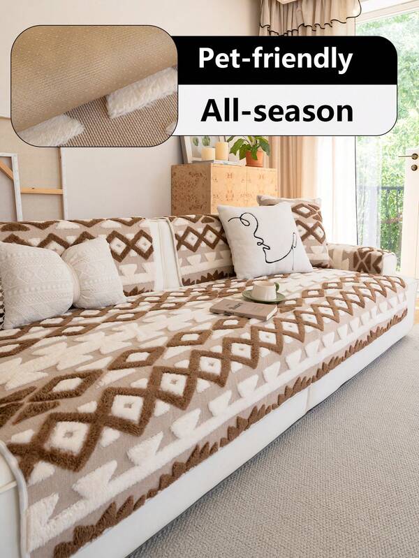 1pc Thick Soft Chenille Jacquard Sofa Cushion, Pet Scratch Resistant, Suitable For Pet Homes, Non-Shedding, Machine/Hand Washable, Suitable For All Seasons, Non-Slip, Fits 1-4 Seater Sofa, Backrest & Armrest Covers