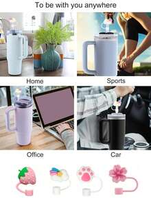 1PCS Random Straw Toppers For 10mm Cute Cartoon Drinking Straw Dispensers Cup Straw Cover Straw Topper Lovely Cartoon Reusable Drinking Straw,Cat Paw Cherry Blossom Strawberry Rainbow Designs, Straw Cover, For 30oz 40oz Tumblers,Back To School Supplies,Reusable Drinkware Accessories,Cup Decor - Nhiều màu - Xem 6