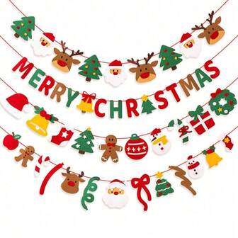 Merry Christmas Banner Xmas Decorations Santa Claus Elk Christmas Banners For Inside Felt Christmas Garland Christmas Decor Cute Christmas Felt Garland Christmas Garland Felt Christmas Decorations
