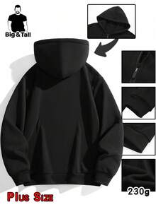 秋冬季连帽半开衫卫衣时尚字母印花毛绒保暖外套大口袋休闲运动服开衫衣服 - 黑色 - 查看 2