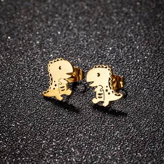 1 par de pendientes de dinosaurio de acero inoxidable elegantes y lindos, animales minimalistas, pendientes dorados y regalos de joyería para fiestas y bodas