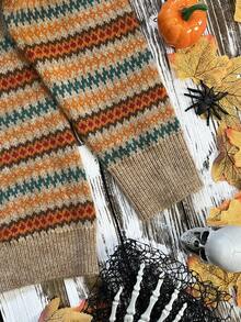 Suéter de Cardigan de Punto Holgado con Diseño de Rayas Multicolor y Estampado de Caballo para Mujer, Otoño/Invierno, Moda Elegante y Cómoda, Uso Versátil Casual y Doméstico, con Botones Decorativos y Manga Larga - Multicolor - Ver 7