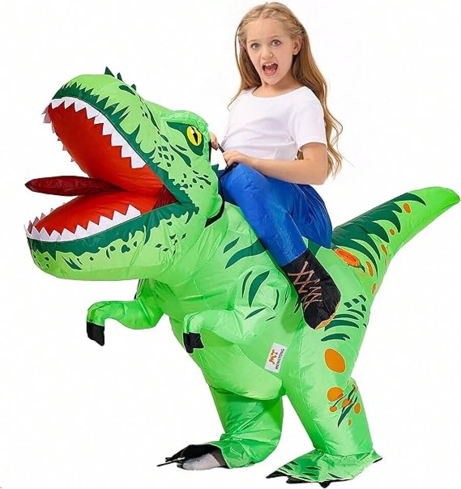 Costume da dinosauro gonfiabile per bambini, costume da Tyrannosaurus Rex per Ognissanti, divertente per feste, adatto per ragazzi/ragazze - Verde - Visualizzare 1