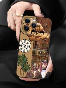 中东 1 件时尚中东沙漠风格 2D 印花手机壳，TPU 材质防摔、防水，兼容 17/16/15/14 Plus/13/12/11/Pro Max/Pro/Plus 和 Galaxy 系列，是送给自己、家人、朋友和同事的理想礼物 - 黑色 - 查看 3