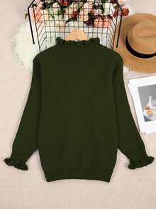 Women's Elegant V-Neck Casual Plus Size Knit Sweater - Army Green - View 5