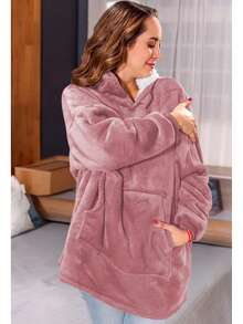 Sudadera Hoodie Manta de Mujer Con Capucha y Forro Afelpado angas con Bolsillos, Cálida y Acogedora Manta para Adultos, Talla única Sudadera con Longitud Extra, Gigante Bolsillo, Multifuncional, Manta Bata Sudadera Cobija Hoodie Con Capucha Afelpada Calientita Suave - Rosa - Ver 2