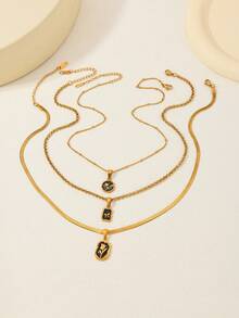 3pcs Stainless Steel Flower, Butterfly, Rabbit Carved Decorative Necklace Set For Women, Suitable For Daily Wear, Can Be Matched With Gold Gala Jewelry Necklace - Multicolor 2 - View 10