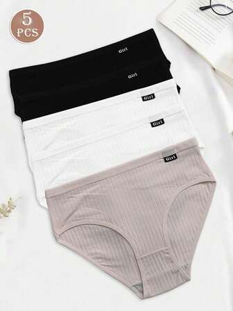 5Pcs Women Solid Color Breathable Comfortable Brief
