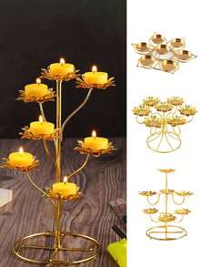 油灯烛台 - 精美的佛教祭坛用品，带有莲花酥油灯设计、烛台、许愿茶灯和冥想氛围，适用于小圆形蜡烛） - 1pc - 查看 3