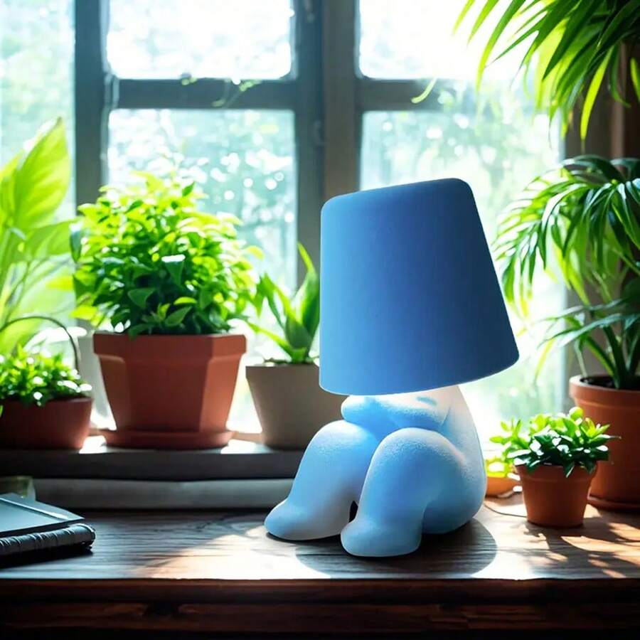 Soft Plush Figure Lamp - 5 Color Choices (Pink/Blue/Yellow/Green/Red, Dimmable LED Light, Battery/USB Dual-Power, Perfect For Kids' Bedroom, Playroom & Bedside Night Light - 藍色 - 查看 1