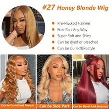 Halloween Honey Blonde Straight Human Hair Wig With 13x6 Transparent Lace Front - Pre-Plucked, 180% Density, Ombre 27  For Women - Natural Look & Versatile Styling, Comfortable Lace Cap For All Light Beige Tones, Human Hair Lace Front Wig, Ready To Wear Human Hair Wigs, Human Hair Wigs For Women Glueless, Wig, Real Human Hair Wigs For Women Halloween Cosplay Remy Hair For Everyday And Special Events - Elegant Hairstyles, Versatile Wigs - 金色 - 查看 7