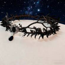 1 件异国手工泪珠额头饰品，合金叶冠，适合女性、婚礼、派对 - 黑色 - 查看 6