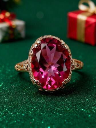 1 st elegant oval rosröd ring, perfekt för bröllop och årsdagar, modeaccessoar för alla årstider, julklapp (ingen låda)