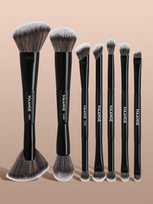 MAANGE 7/8/11件套柔软天然合成纤维化妆刷套装，包含面部刷、散粉刷、腮红刷、遮瑕刷、轮廓刷、鼻影刷、高光刷、粉底刷、细节刷，二合一便携多功能化妆刷，适合居家或旅行，化妆必备，精美礼品 - 黑色 - 查看 13