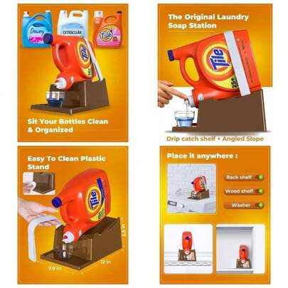 TidyFriend - Soporte para detergente lquido para ropa con bandeja de goteo y pies de agarre de goma, soporte para organizacin y almacenamiento de lavandera, dispensador de suavizante de tela con