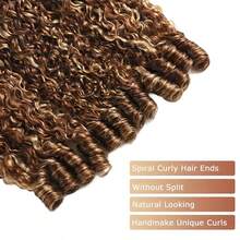 4/27 Water Wave Burmese Curly Bundles Human Hair 24 26 28 Inches 3Pcs Honey Blonde Ombre Curly Human Hair Bundles Weave With Spiral End 3c4a Quick Weave Hair Bundles For Women Suitable For Natural Hair Colors Of Women,100% Human Hair. - 4/27 - View 6