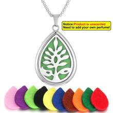 1 Set Water Drop Shape Aromatherapy Diffuser Pendant Necklace Aroma Jewelry Hollow Out Tree Of Life Flower Scent Aroma Perfume Essential Oil Diffuser Necklace For Women Sweater Chain Teardrop Necklace Christmas Halloween - Silver - View 17