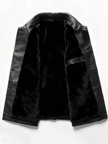 Men's Leather Jacket, New Autumn/Winter Thermal Lined Thickened Fashion Lapel Leather Jacket - Black - View 4
