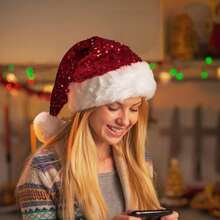 Neue Pailletten Weihnachtsmütze, festliche Party Feiertags Deluxe Plüsch verdickte Fellmütze, Erwachsene Große Größen